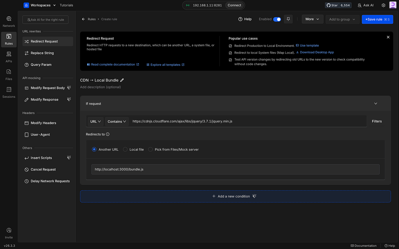 Redirect staging bundle to local file
