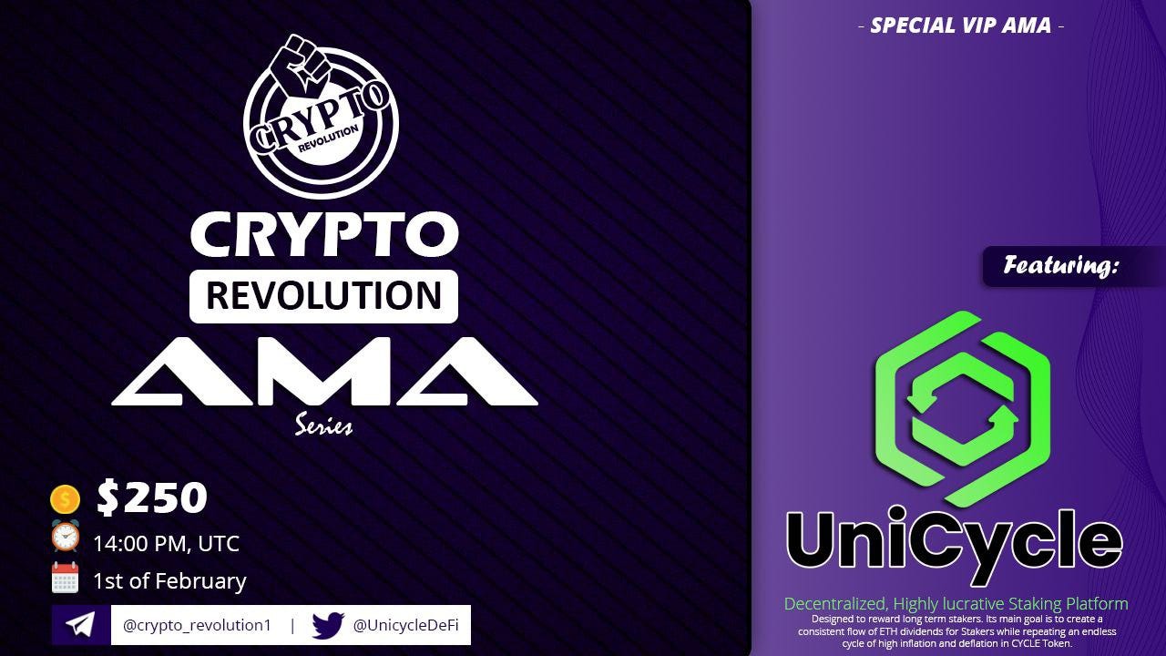 SPECIAL VIP UniCycle AMA Recap Crypto Revolution Telegram Group | by Crypto  Revolution Masters | Medium