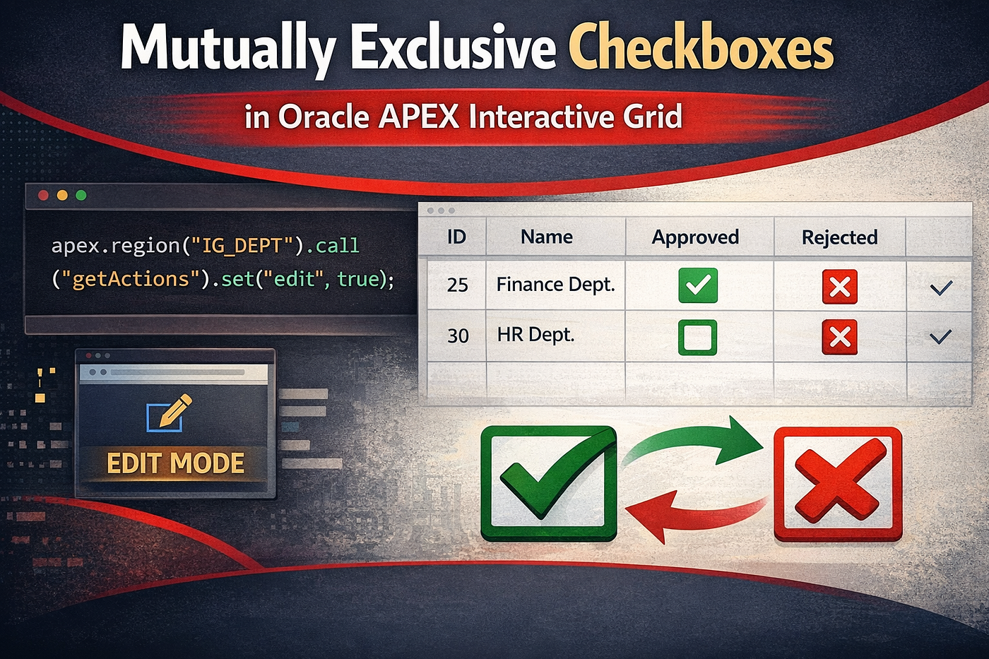 Mutually Exclusive Checkboxes in Oracle APEX Interactive Grid | by