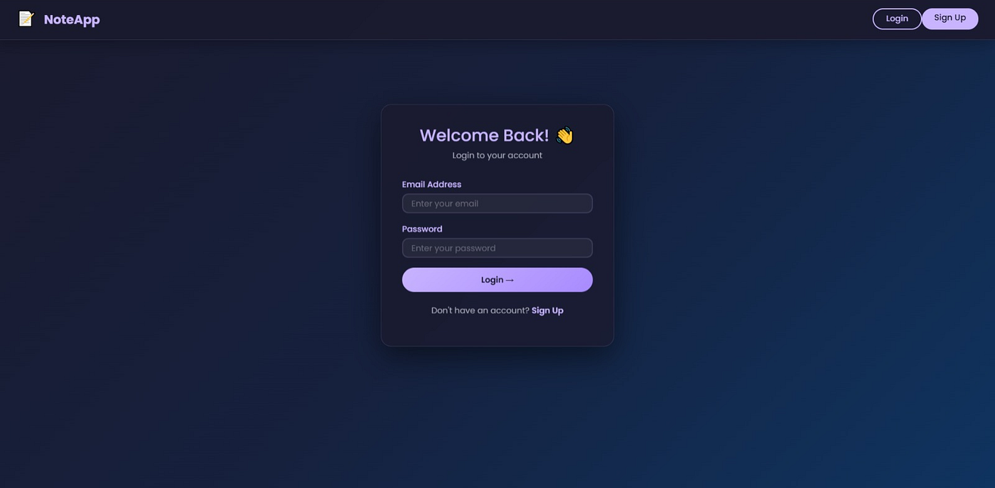 Homepage of NoteApp