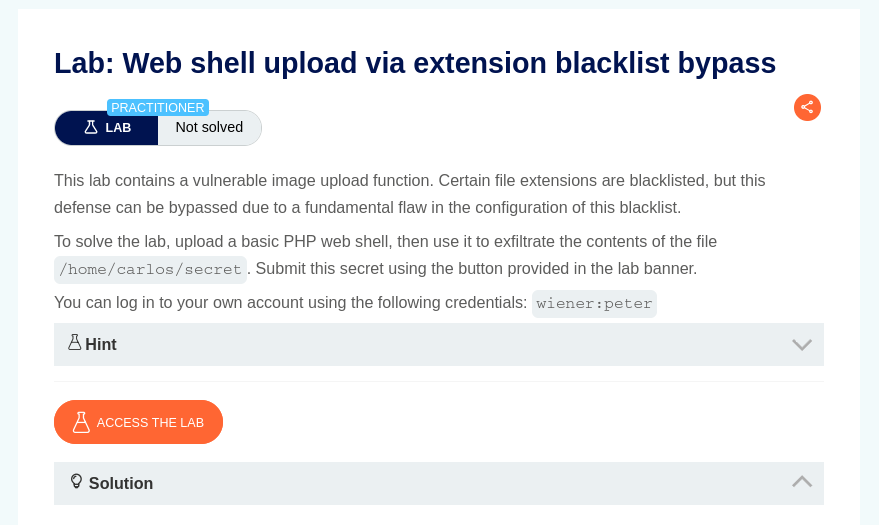 PortSwigger — LAB -4 Web shell upload via extension blacklist