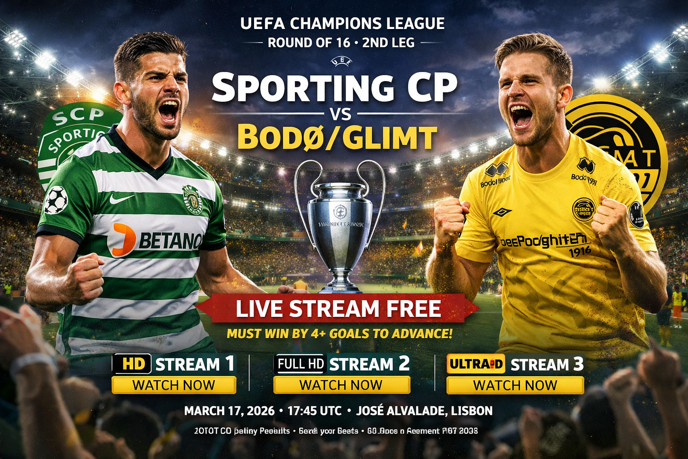 Sporting CP vs Bodoe/Glimt Live Stream Free | No sign-up, no subscription, no cost
