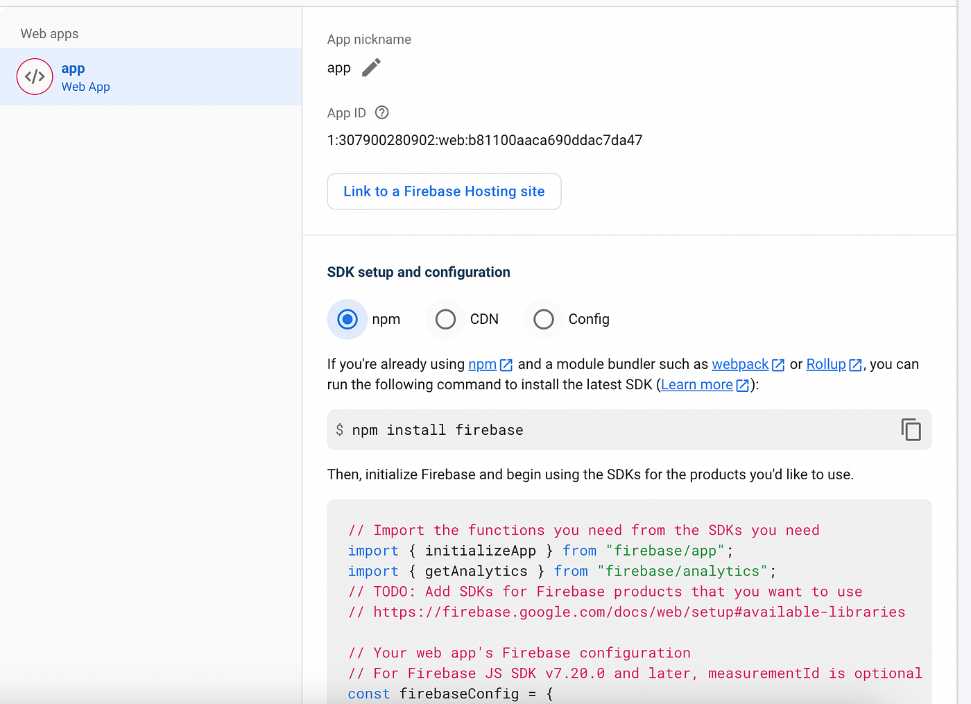Firebase Web App Config
