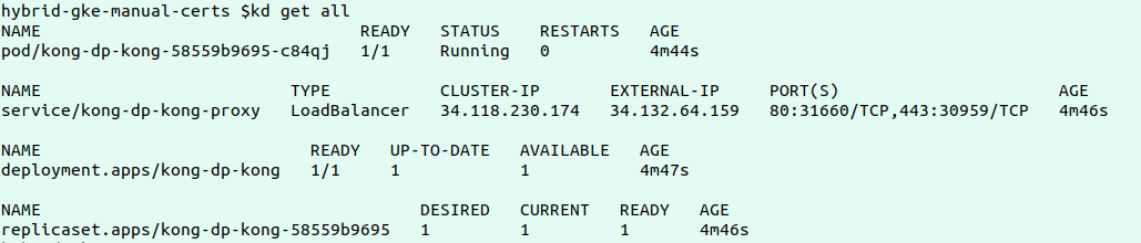 Output of command: ‘Kubectl -n kong-dp1 get all’
