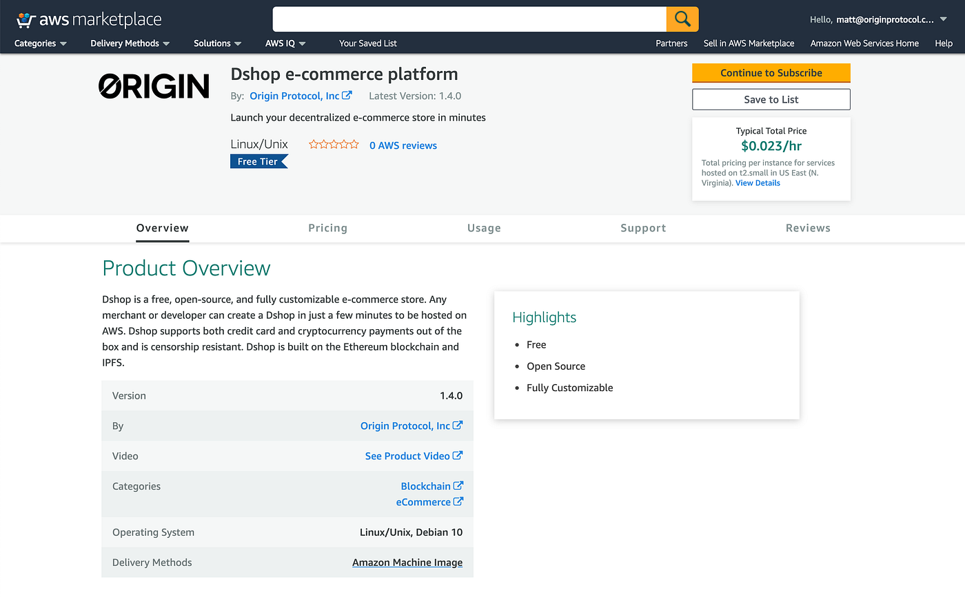Origin Partners with Amazon to Bring Dshop to AWS | by Matthew Liu | Origin  Protocol