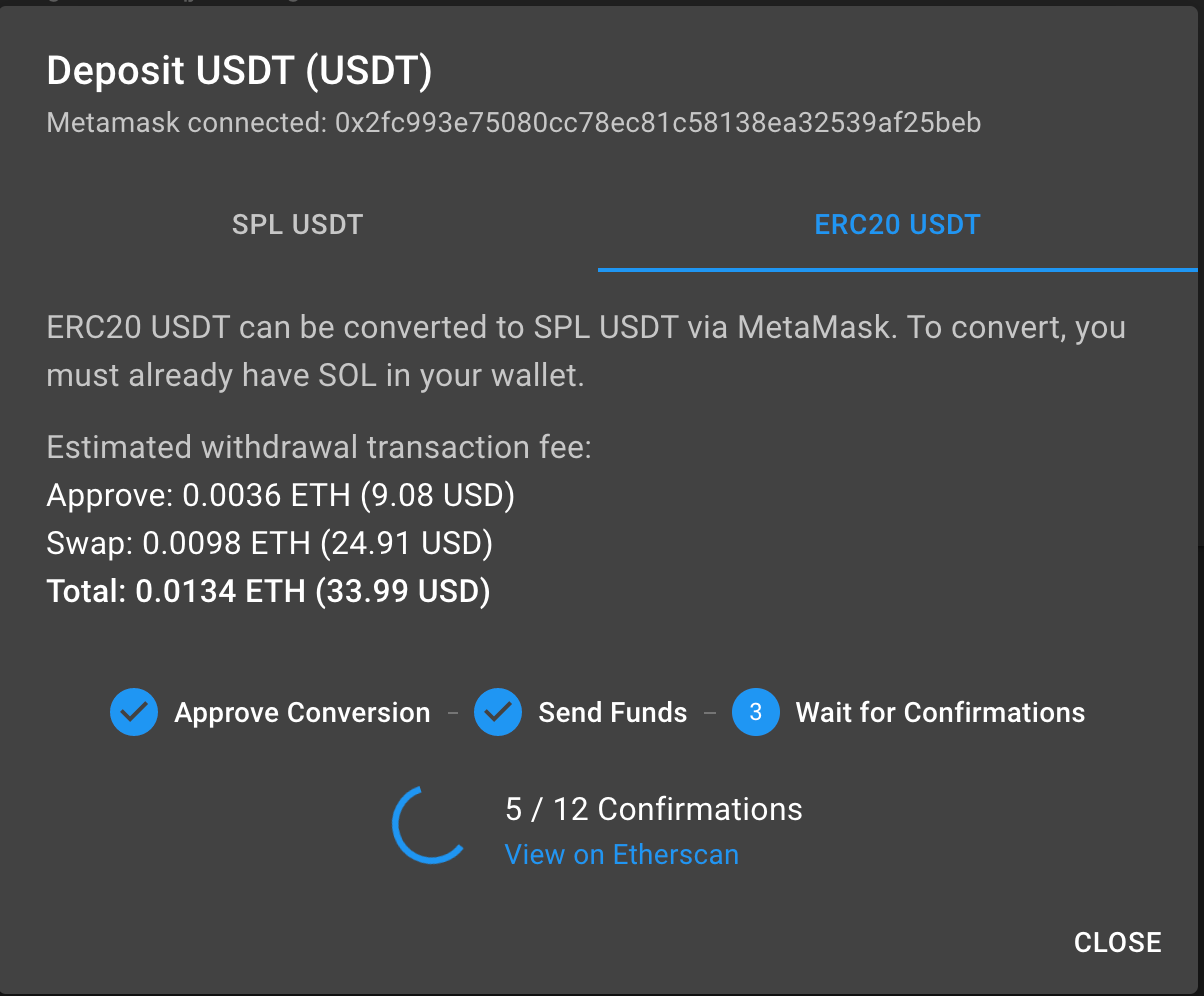 Step by step to convert USDT from ERC-20 Blockchain to Solana Blockchain  using Sollet wallet | by SolPAD | Medium