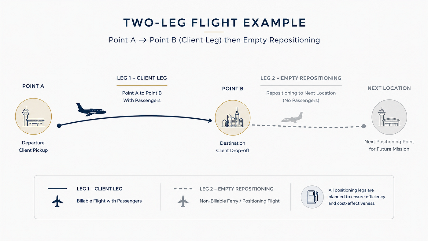 The empty leg is simply the unbooked half of a charter aircraft’s operational route. (AI Generated Image)