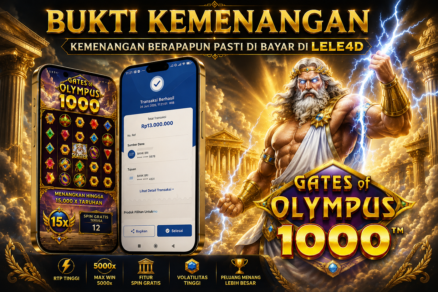 Gates of Olympus 1000 di LELE4D: Nikmati Sensasi Permainan Mitologi Yunani dengan Fitur Modern