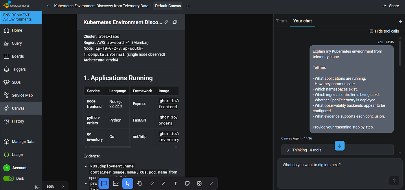 Asking questions in Canvas Interface