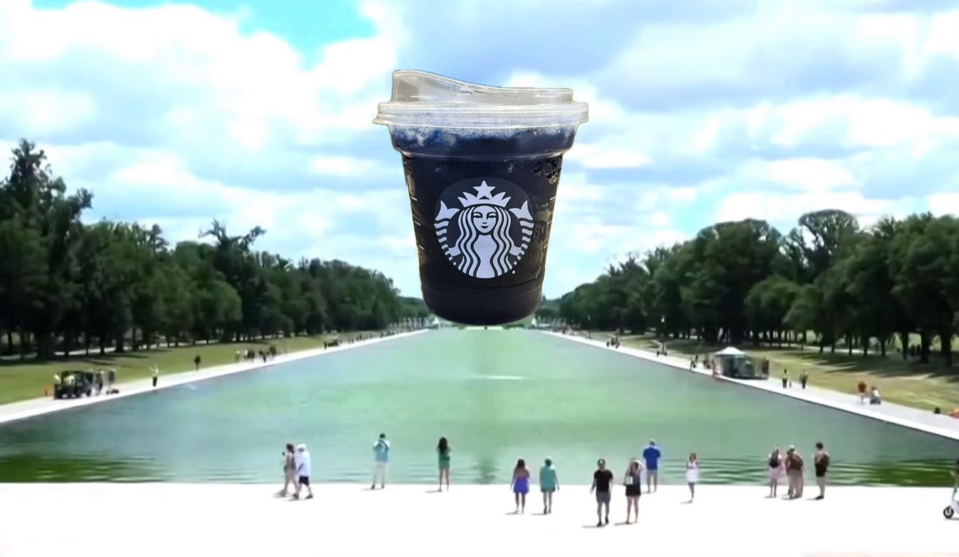 The Trump-Refurbished Lincoln Memorial Reflecting Pool or the Starbucks Blue Coconut Refresher?