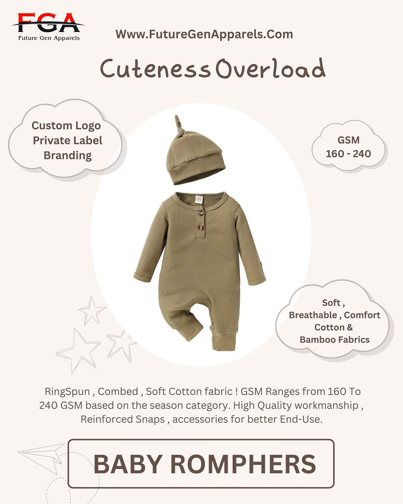 Premium Baby Rompers Manufacturing with Sustainable Fabrics | Future Gen Apparels