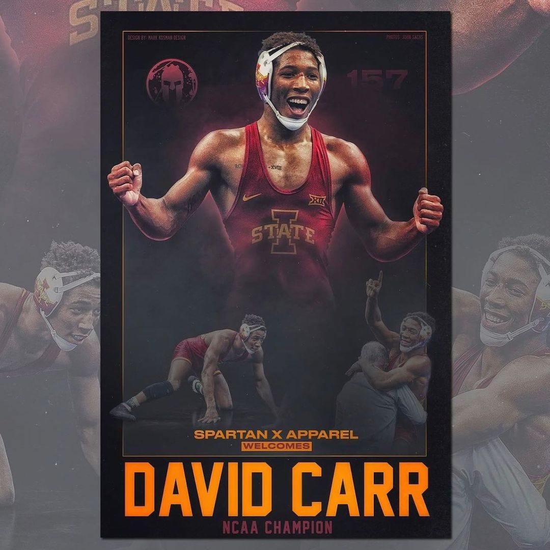 Iowa State's David Carr will wrestle for an NCAA title at 165lbs