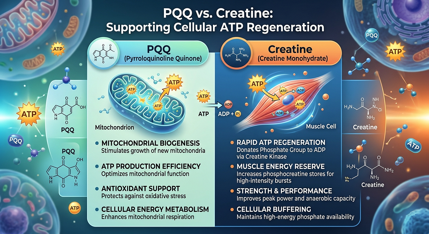 PQQ vs. Creatine: Which Compound Better Supports Cellular ATP Regeneration?