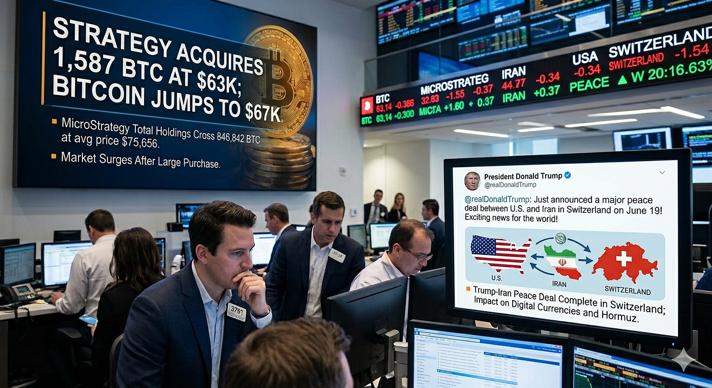 Strategy buys 1,587 BTC at $63K; Bitcoin jumps to $67K.