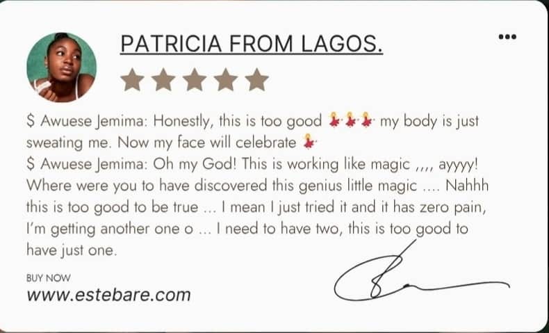 An image of the review of EsteBare’s product