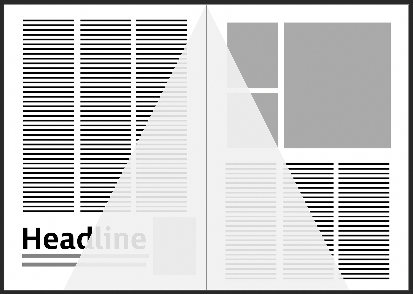 The eye has to “search” for the headline and image on the first scan-reading of the spread