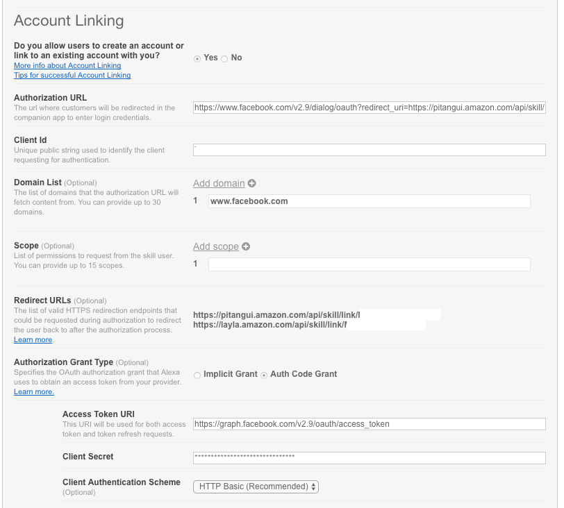 Connecting Facebook account to Alexa