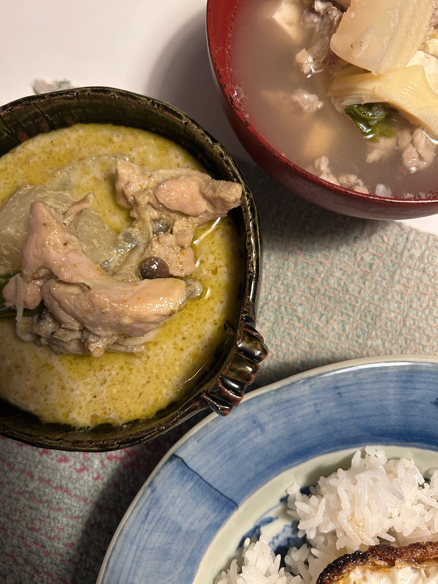 April in Japan, fresh bamboo shoots in green curry