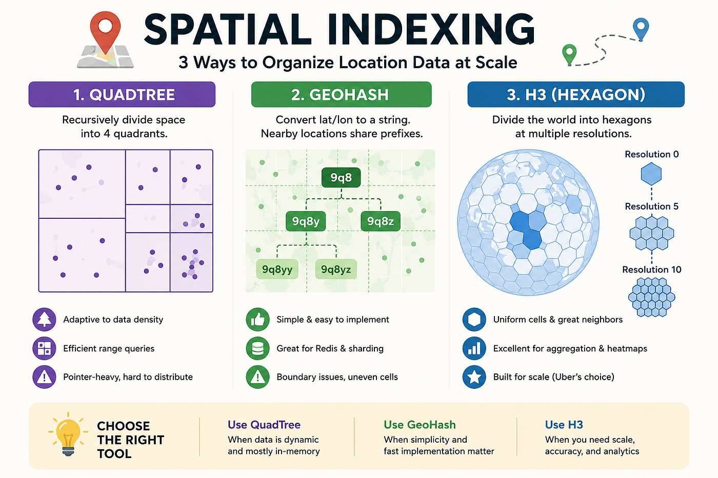 Spatial Indexing in System Design: QuadTree, GeoHash, and H3 Explained