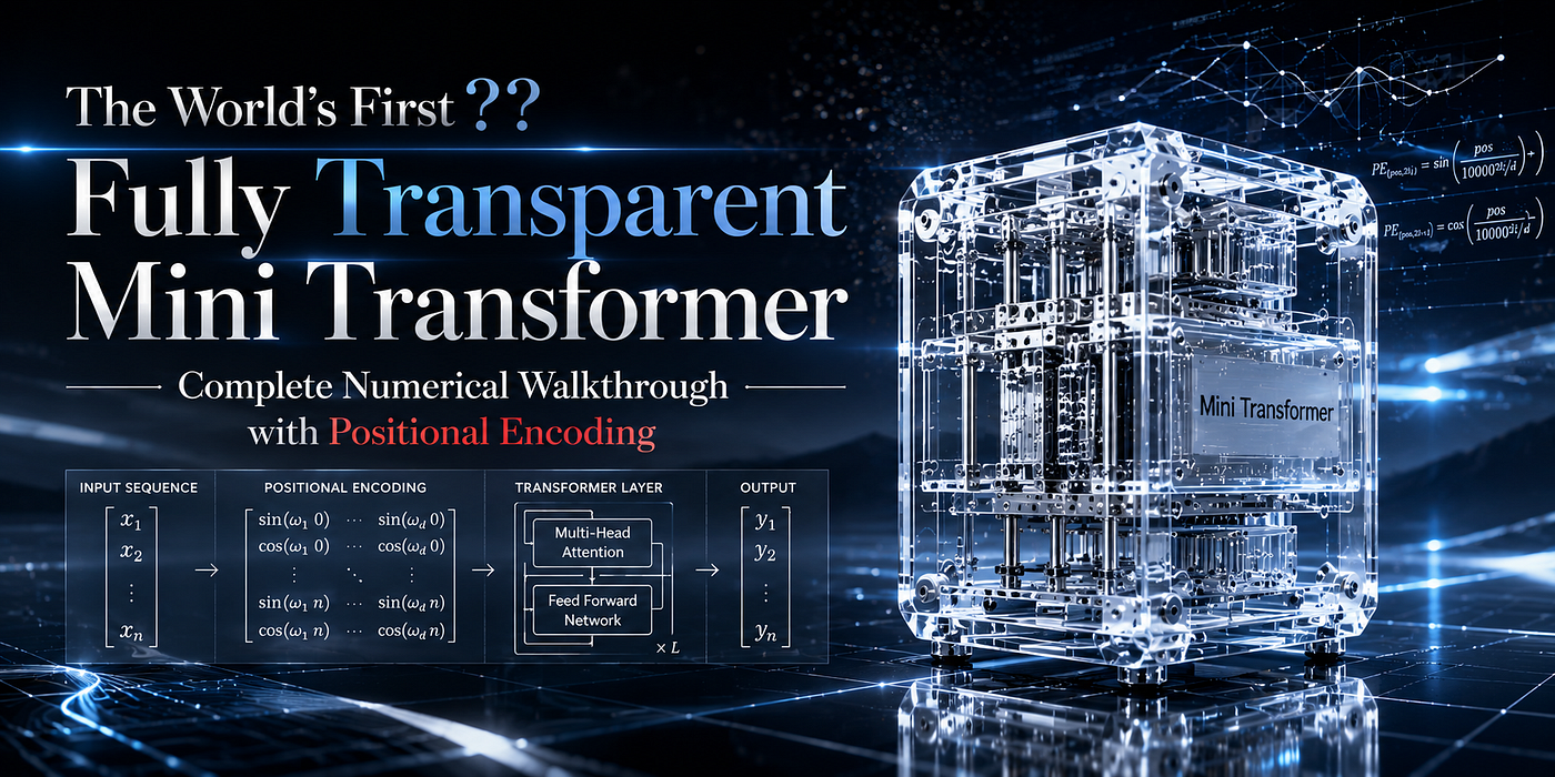 Fully Transparent Mini Transformer: Complete Numerical Walkthrough with Positional Encoding — The…