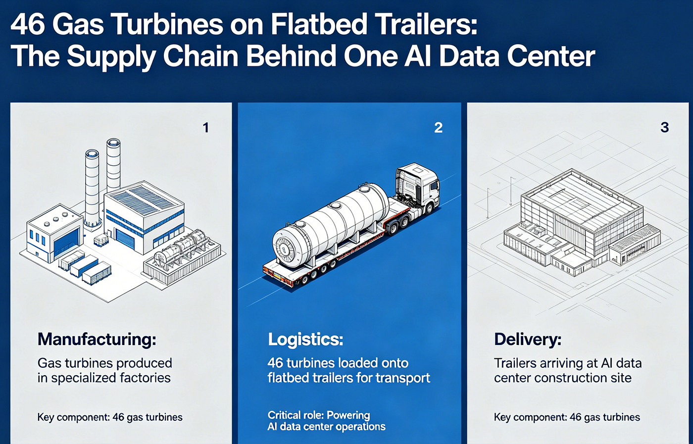 46 Gas Turbines on Flatbed Trailers: The Supply Chain Behind One AI Data Center