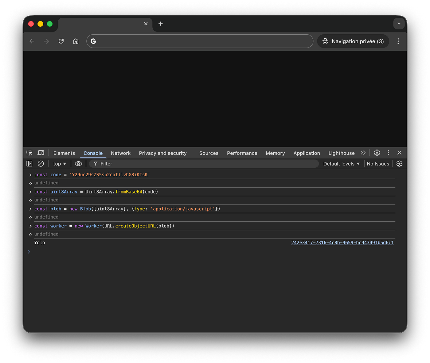 A screenshot of the step successfully run in the Chrome browser debugger