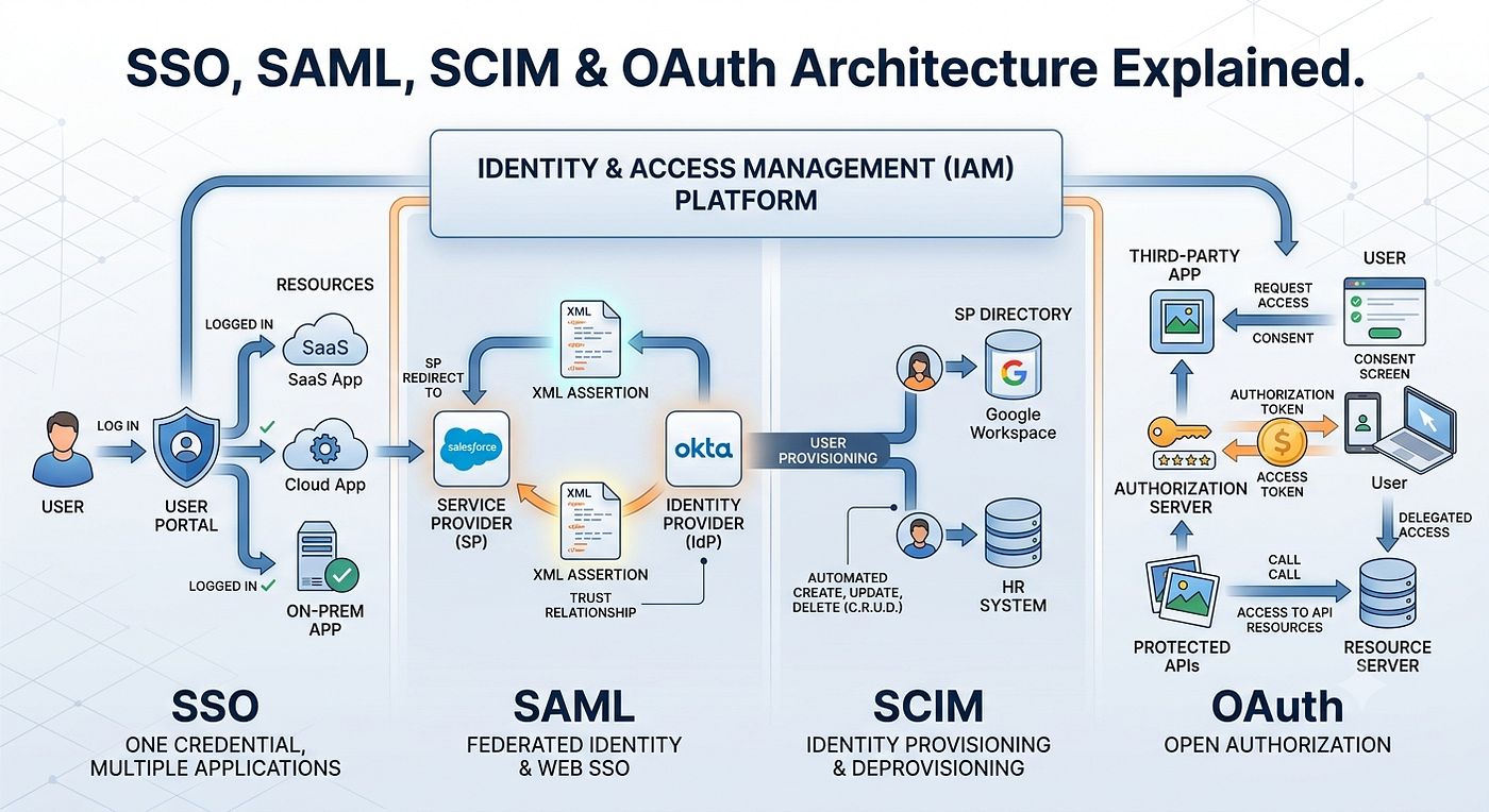 SSO, SAML, SCIM & OAuth Architecture Explained