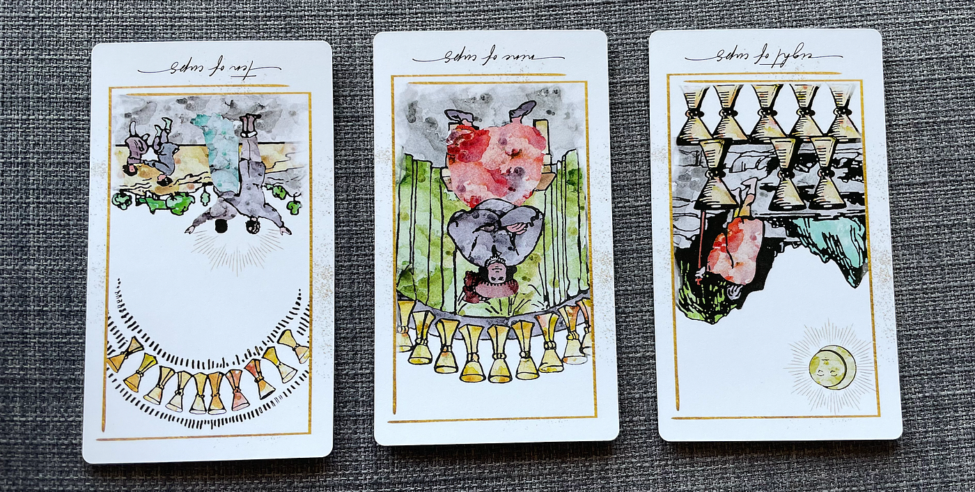 Day 3: Ten of Cups (rev), Nine of Cups (rev), Eight of Cups (rev) | by  Shirley Chan | Days of Tarot | Medium