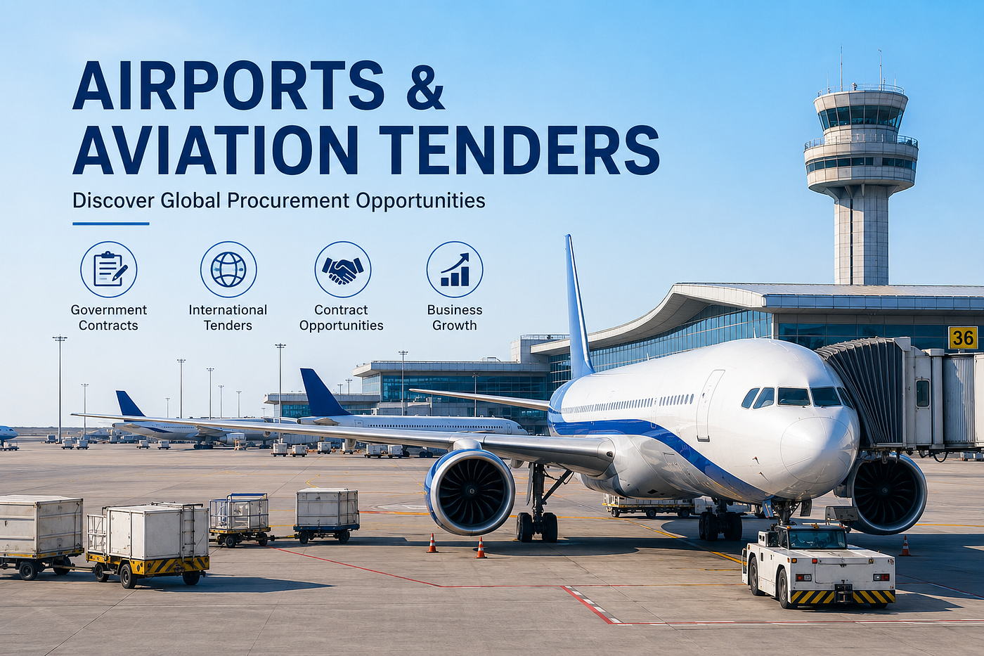 Airport terminal with aviation tenders graphic