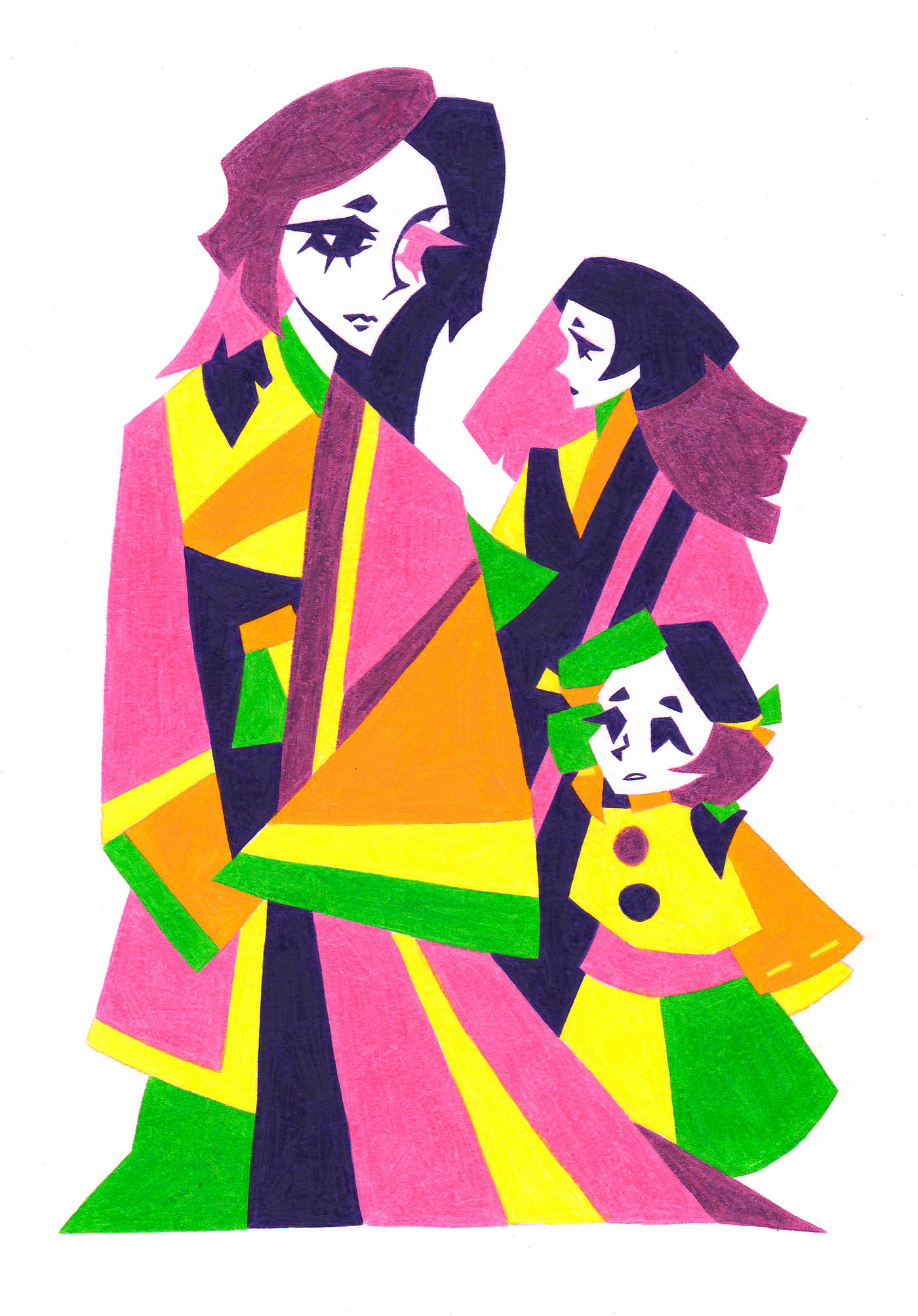 My illustration of the first key figures in the life of young Genji — Kiritsubo and Fujitsubo, “The Tale of Genji”