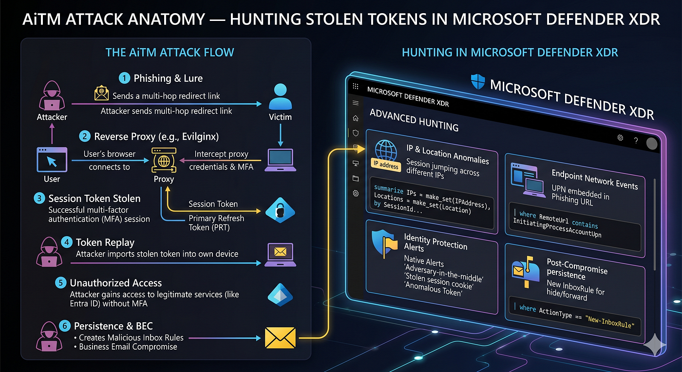 AiTM Attack Anatomy - Hunting Stolen Tokens in Microsoft Defender XDR