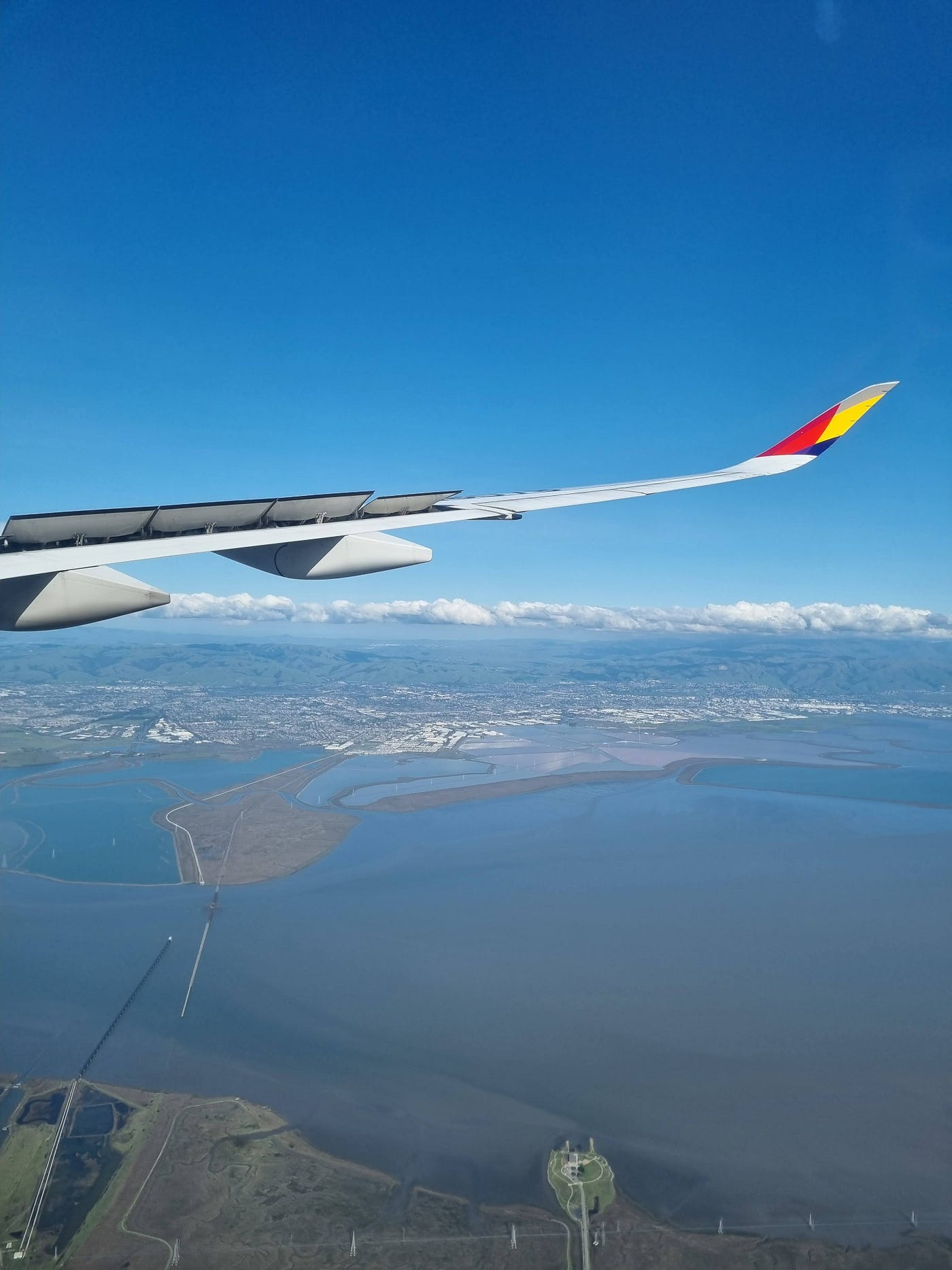 Just moments before landing at San Francisco Airport, capturing the stunning view from above. Sometimes, a window seat is worth every penny!