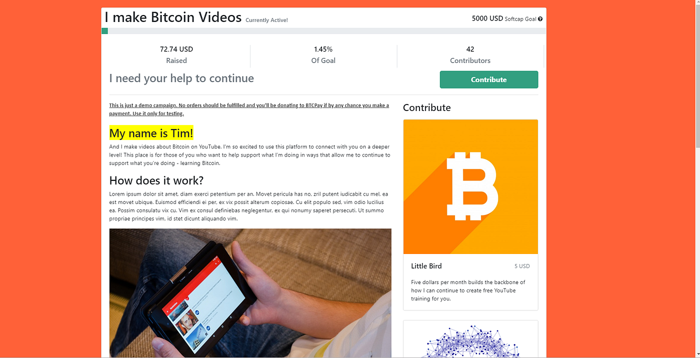 Bitcoin Crowdfunding — uncensorable and self-hosted Kickstarter Alternative  powered by BTCPay Server | by BTCPay Server | Medium