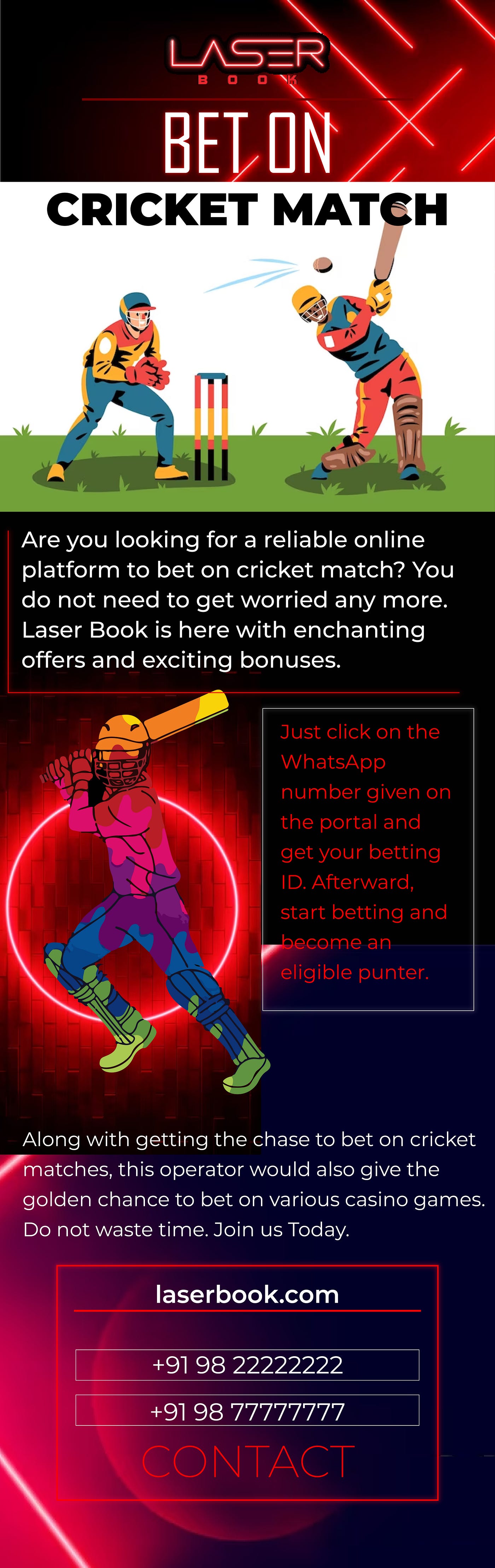 Searching for an Opportunity to bet on cricket match? Visit the site of LaserBook Today! - Laser Book