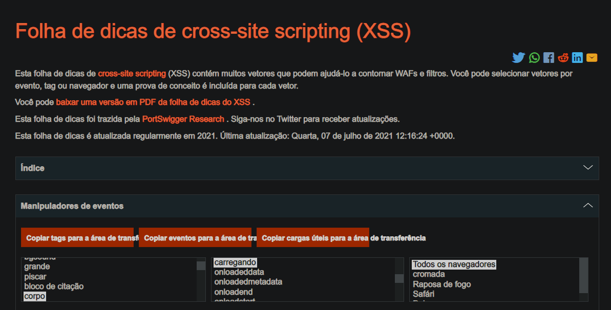 XSS cheat sheet di PortSwigger