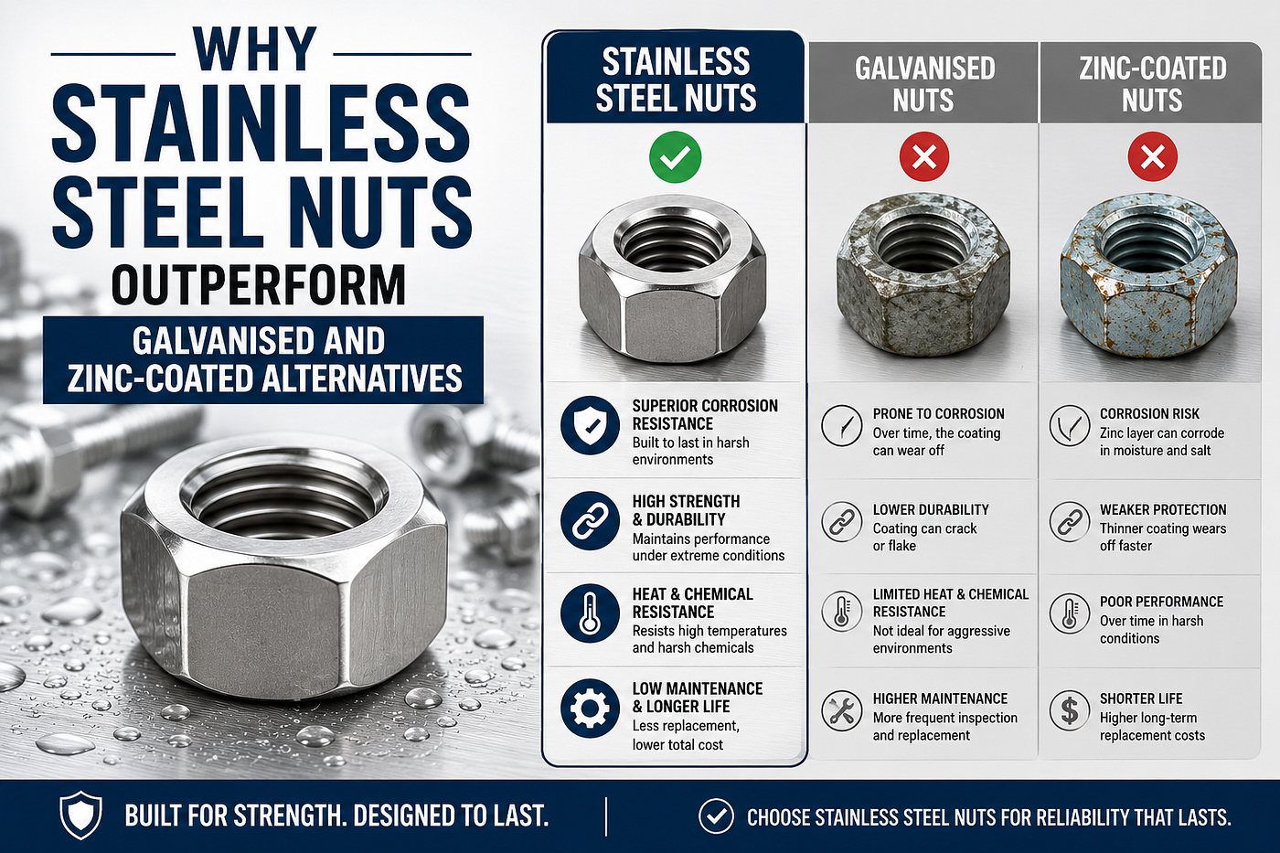 Why Stainless Steel Nuts Outperform Galvanised and Zinc-Coated Alternatives