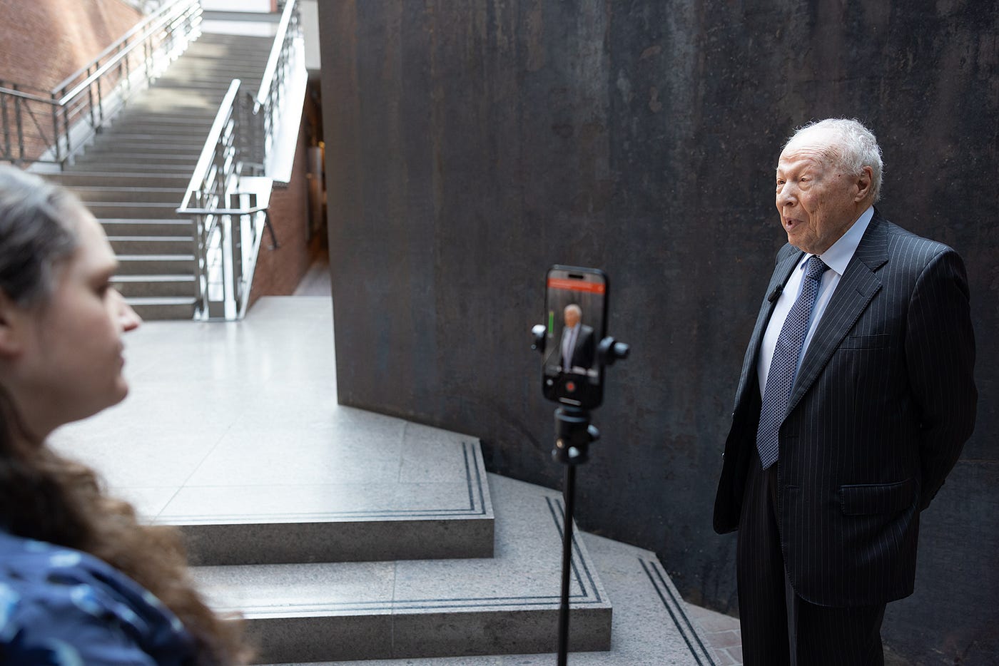 Ernie being interviewed at the Museum. —USHMM