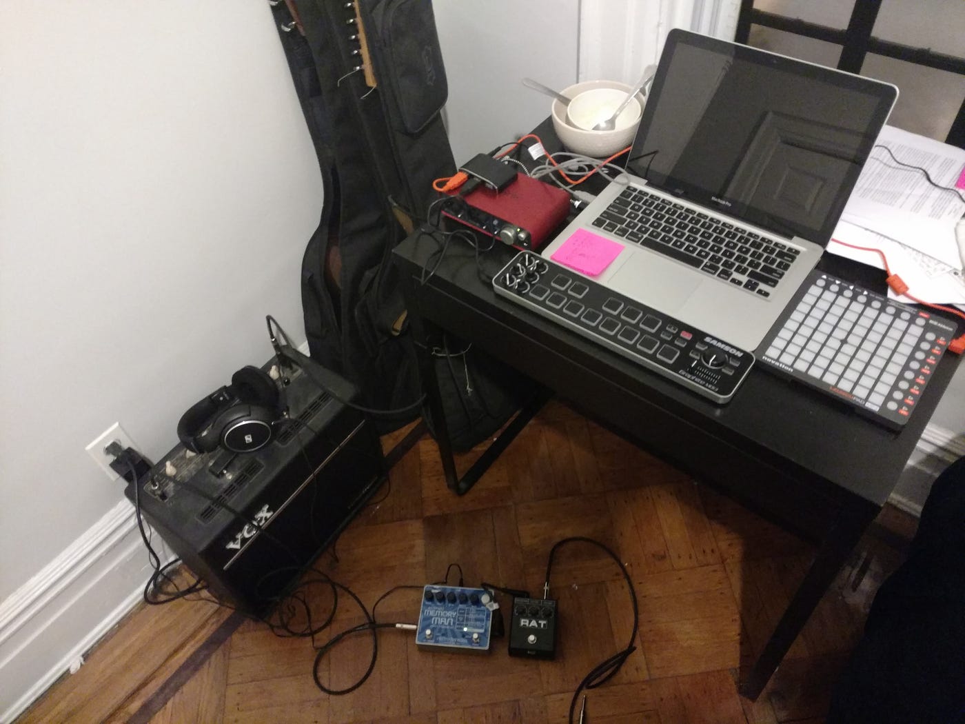 Setup from rehearsals before Source Festival, May 2017. I ended up not using MD13 for the show.