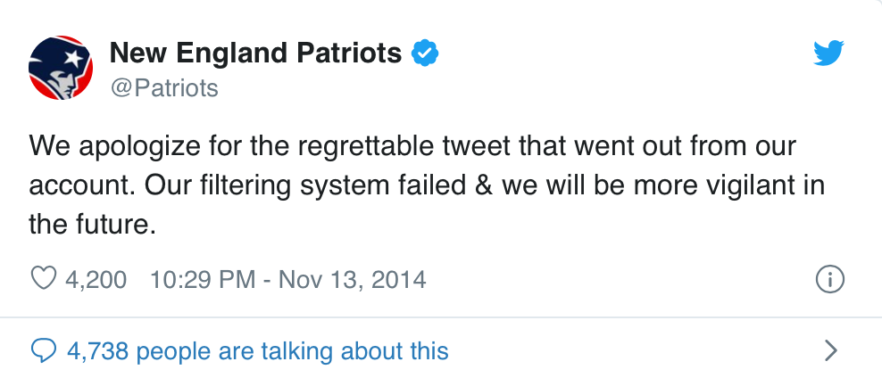 New England Patriots apologise after posting tweet with racial