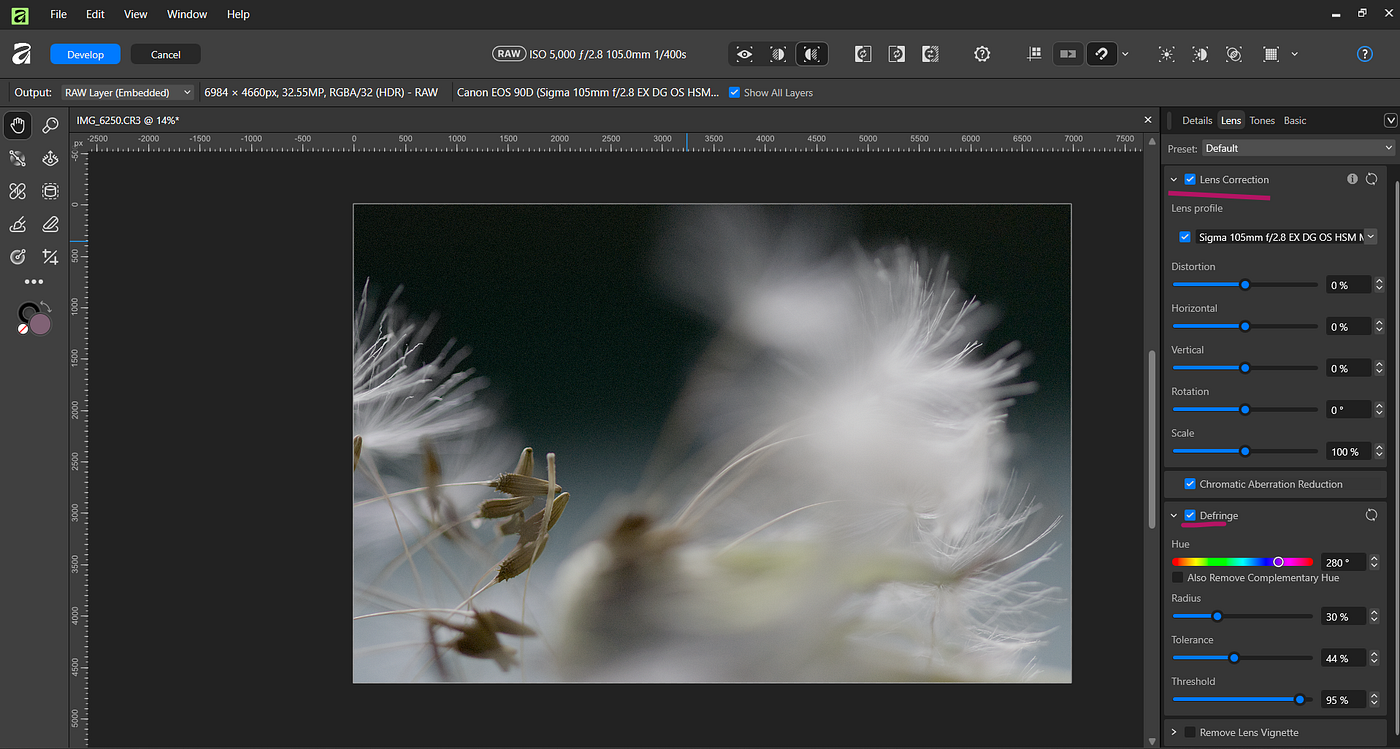 Niezawodny sposób na aberrację chromatyczną w Affinity Photo.