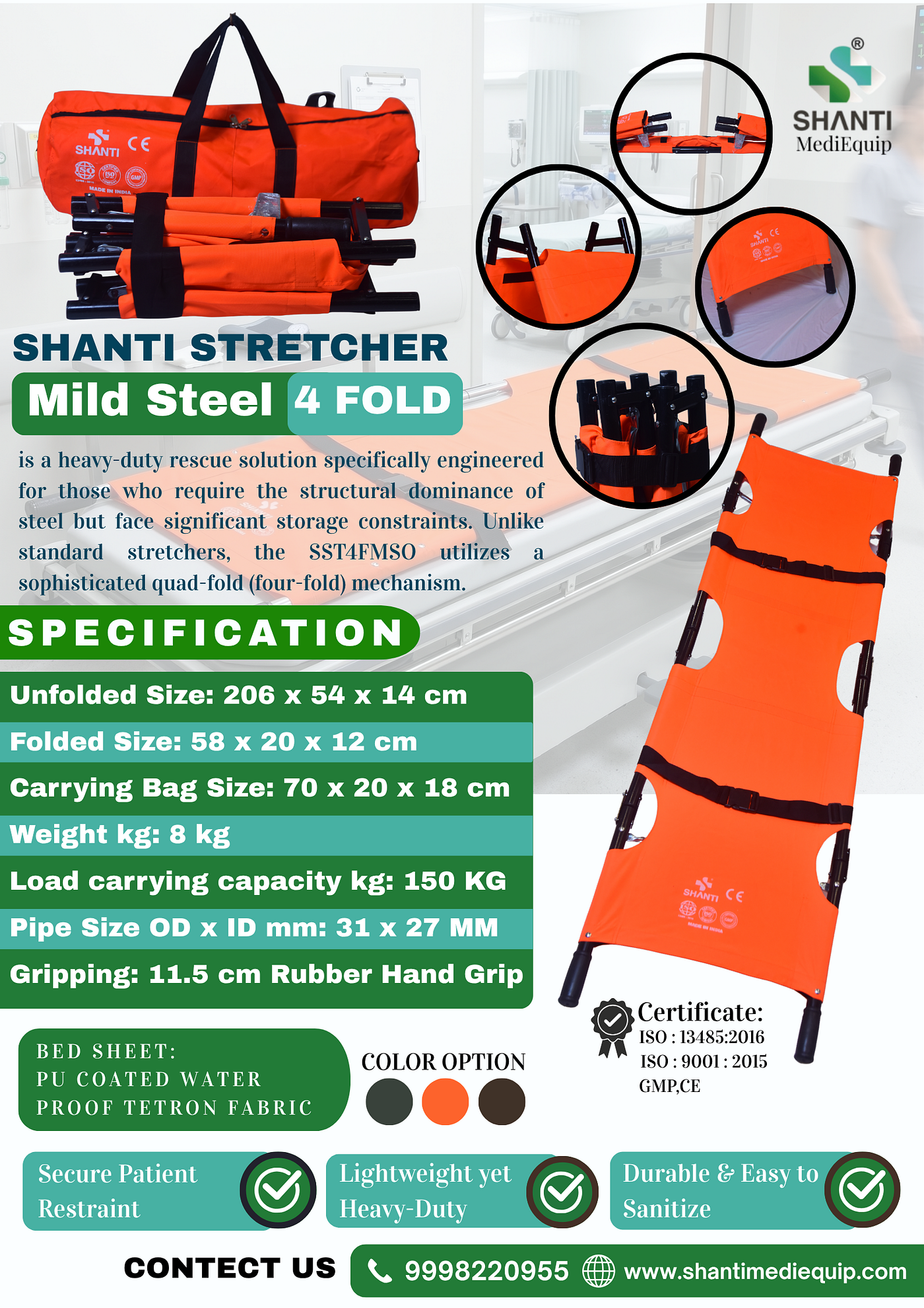 SST4FMSO — Foldable Four-Fold MS Stretcher | Shanti Mediequip