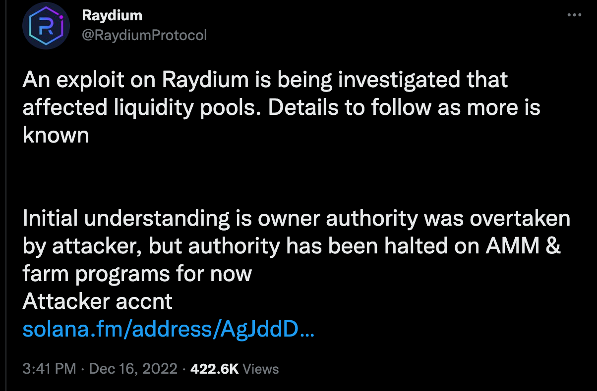 Raydium lost $4.4 million in a hacking attack | by Aitor Zaldua | CoinsBench