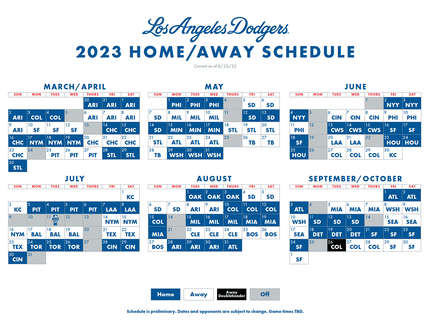 Dodgers' 2023 schedule features matchups against all 29 teams