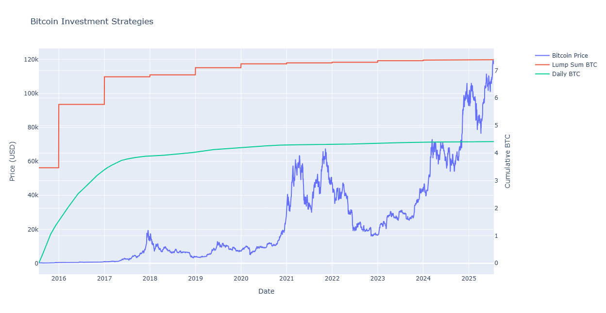 Bitcoin DCA vs. Yearly Lump Sum: A 10-Year Simulation + Monte Carlo  Analysis | by Bit Blossom Software | Medium