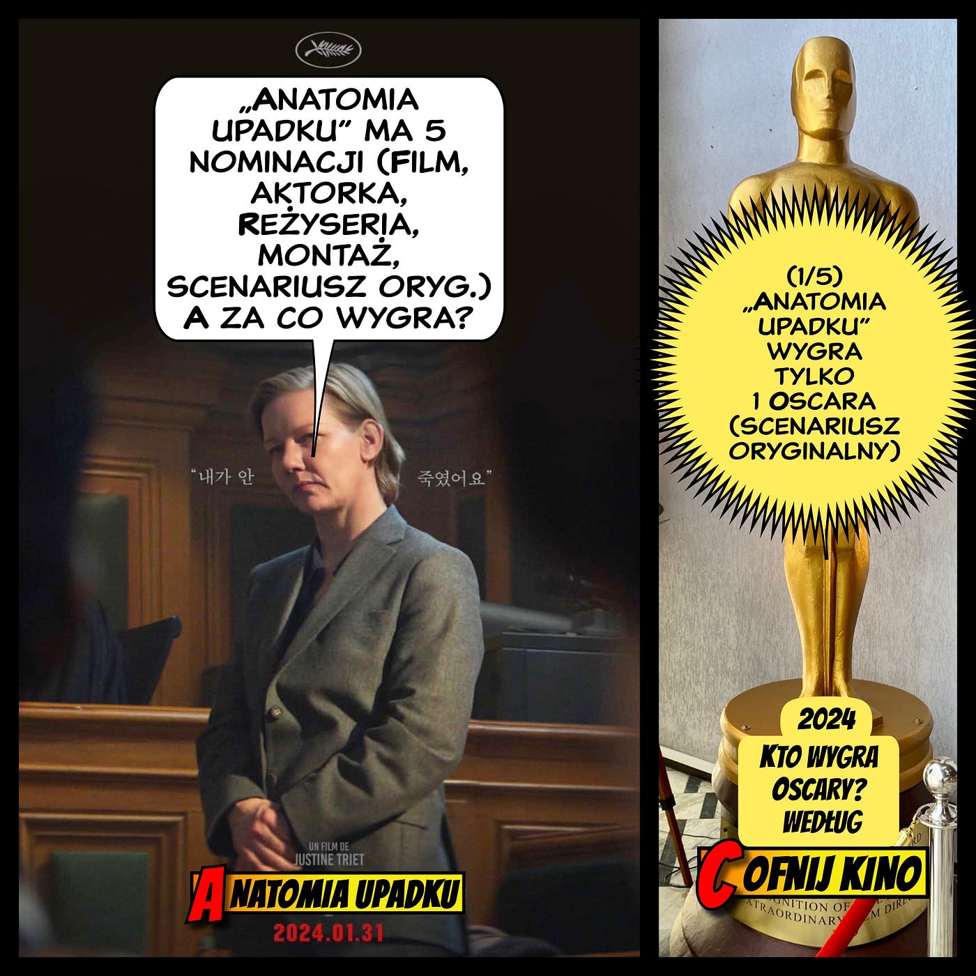 👉Cofnij Kino typuje Oscary: 
Ile Oscarów wygra „ANATOMIA UPADKU”? 👉(1/5)