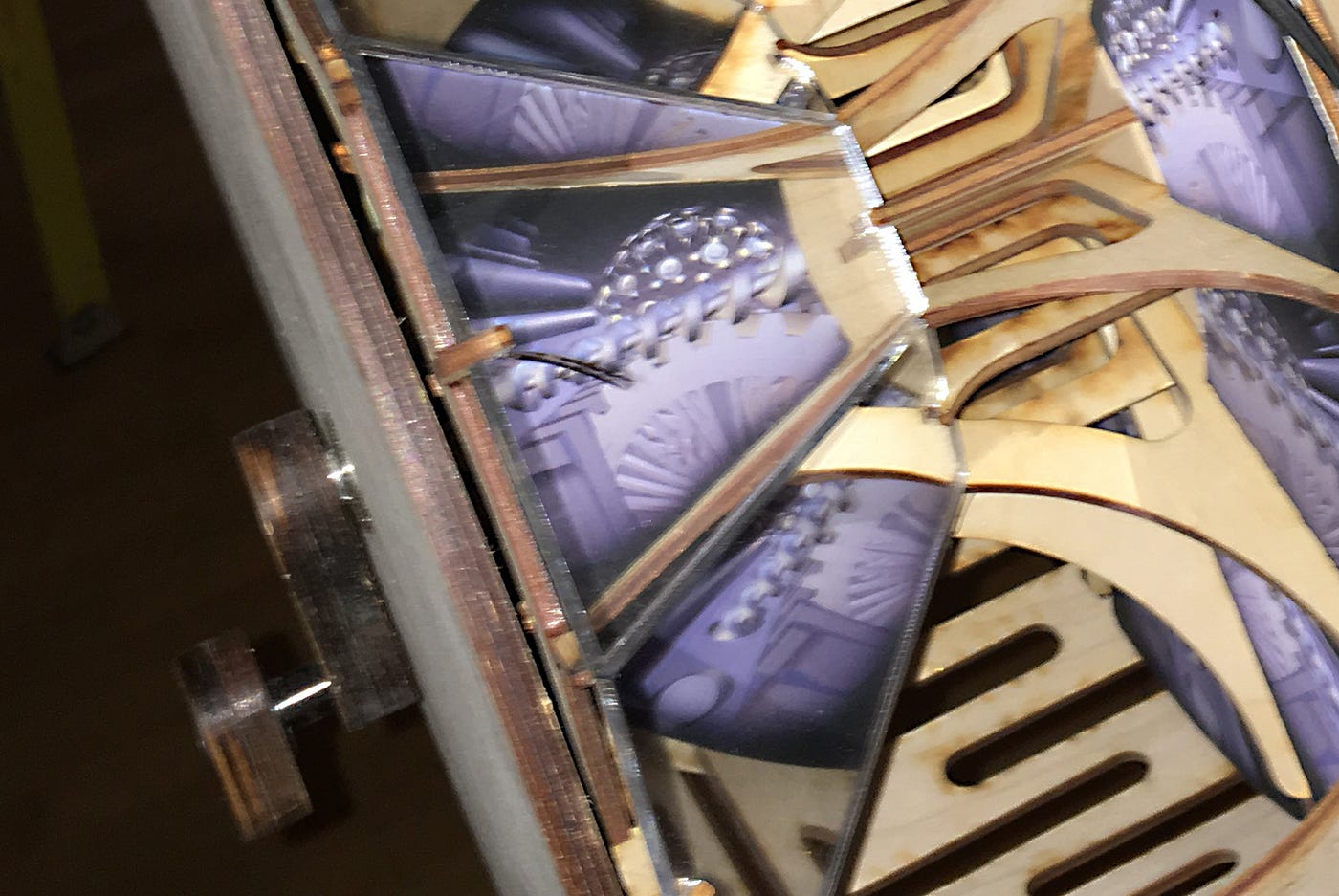 Detail: Interior of Spectral Viewing Apparatus with crank arm. (During installation). Image :: Steve Daniels