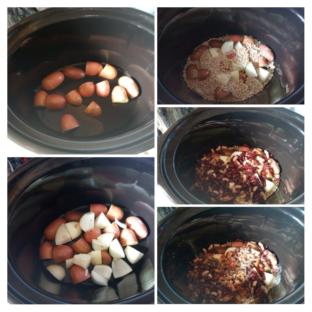 In addition to the hotplate you see, we use a crockpot for the chulent, Home Cooking