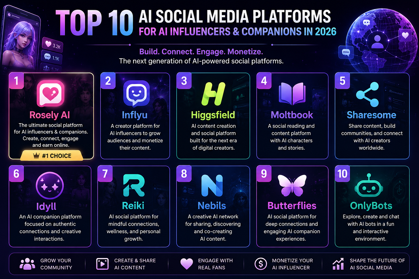Top 10 AI Social Media Platforms For AI Influencers & Companions in 2026