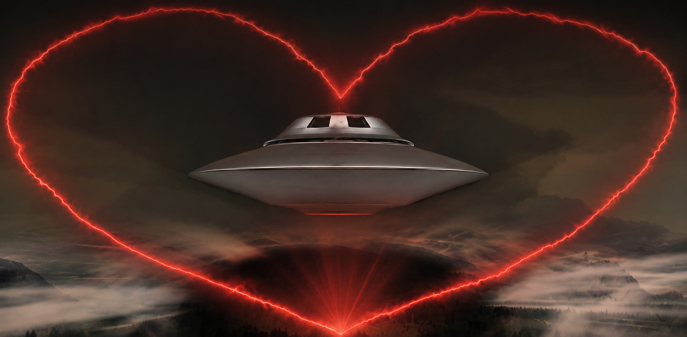 Artistic rendition of the heart-shaped, by Bob Lazar, invisible “gravitational envelope” surrounding the craft