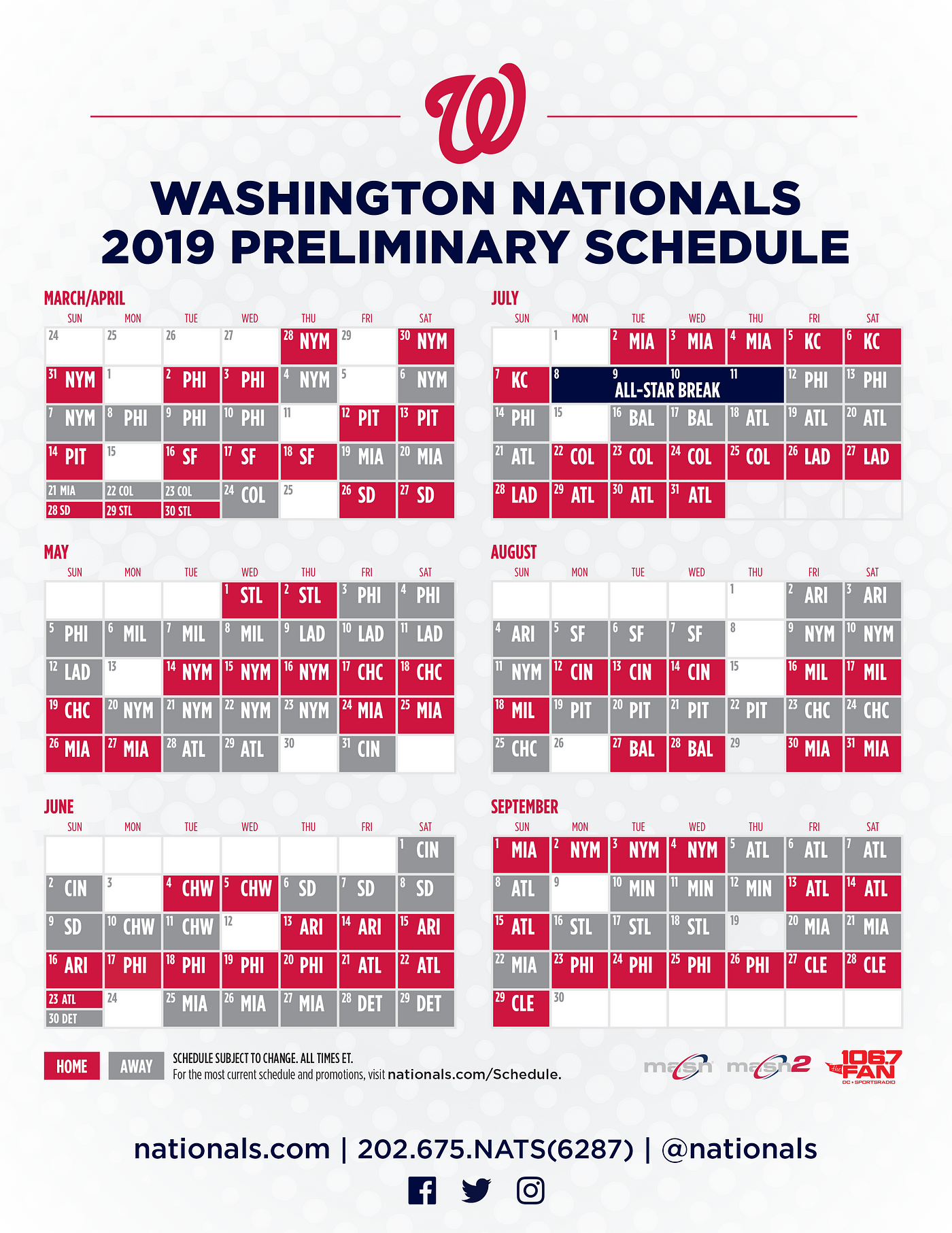 Nationals announce 2019 schedule. The Washington Nationals — in…, by  Nationals Communications